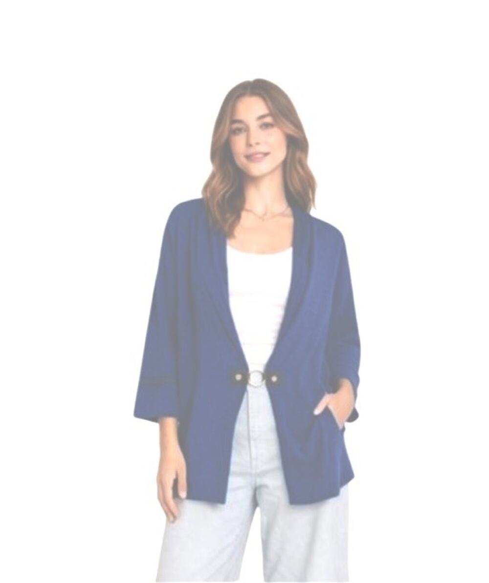 Soft Surroundings Teal Blue Linen Blend Open Front Cardigan Sweater with Buckle